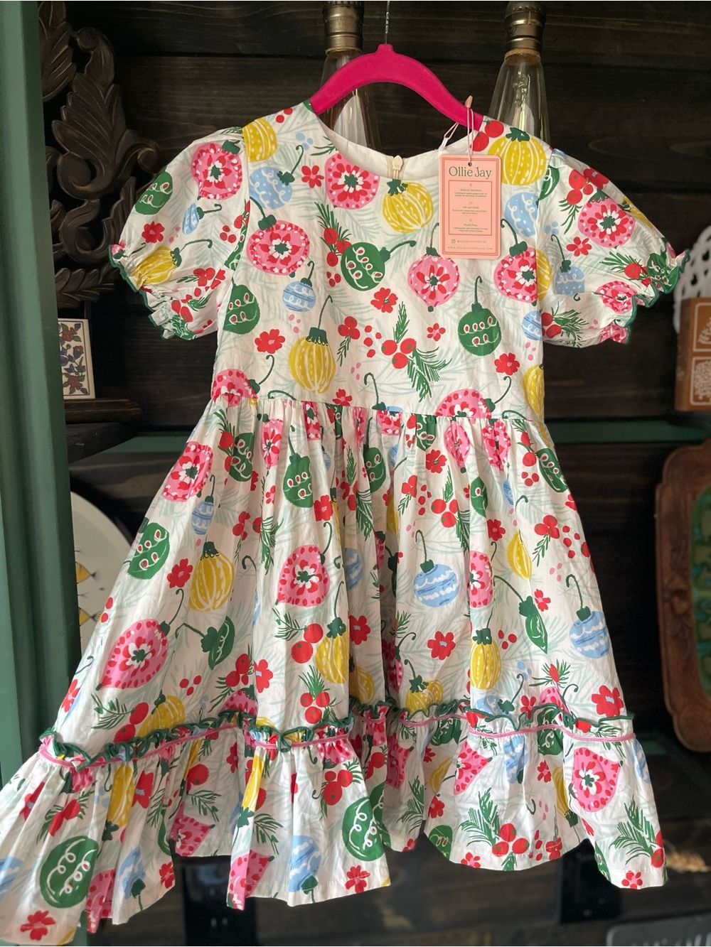 Ollie Jay Dress Girls 6 Pink Green Aura vintage ornament Christmas Holiday nwt